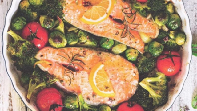Baked Salmon with Winter Vegetables. Dietitian and Nutritionist Jarrod Agosta, South Eastern Active Health, Bentleigh East. Omega 3. Mediterranean Diet